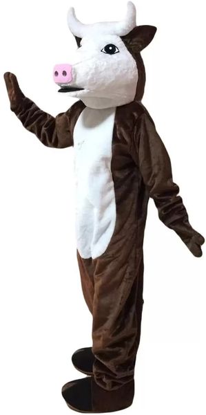 Costumi della mascotte del toro della mucca del bestiame Halloween Christmas Fancy Party Animal Cartoon Character Outfit Suit Adulti Donna Uomo Abito Carnevale Unisex Adulti