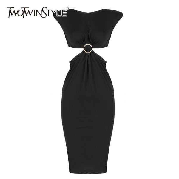 

hollow out elastic black dress for women o neck short sleeve high waist evening dresses female fashion 210423, Black;gray