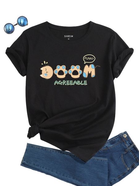 

cartoon and letter graphic tee z9ee#, White