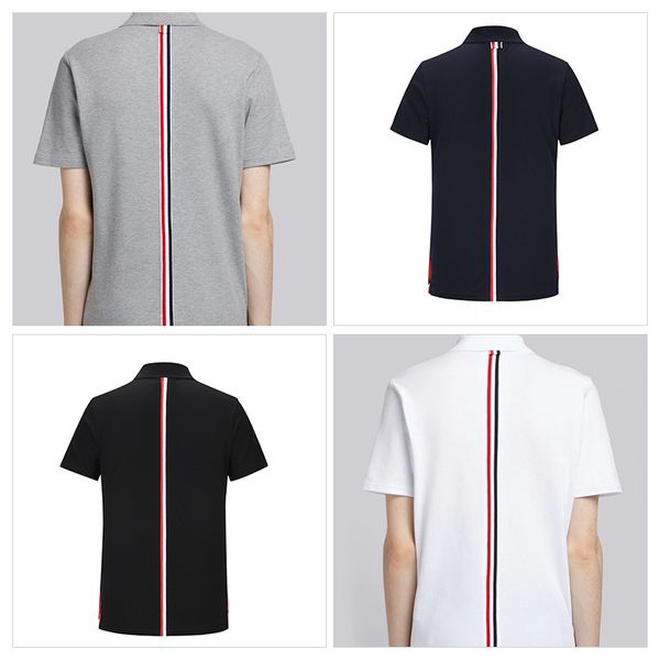 

tb thom men's t-shirt summer fashion brand slim casual polo pure cotton tees striped back turn down collar blouses cx220421, White;black