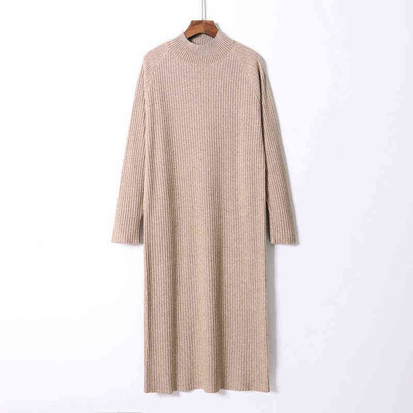 

chic oversize thick long sweater dress women half-high autumn winter straight sweater dress female casual loose knit dress t220804, Black;gray