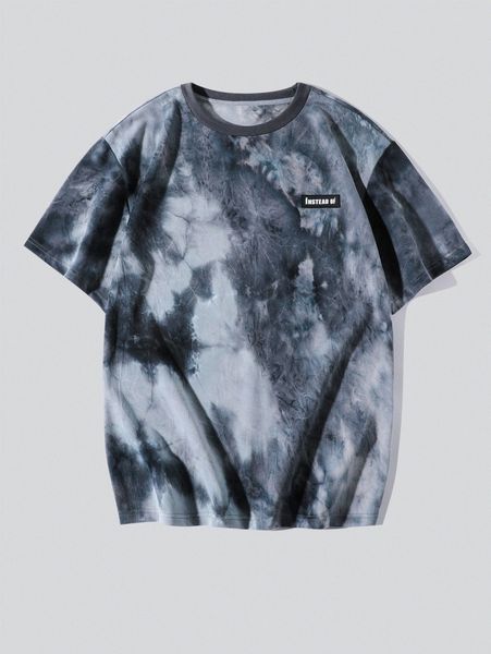 

men random tie dye letter patched detail tee 35z3#, White;black