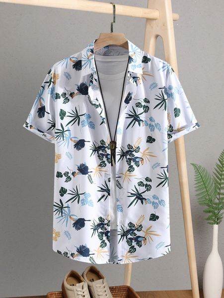 

men random parrot & tropical print shirt without tee d4nf#, White;black