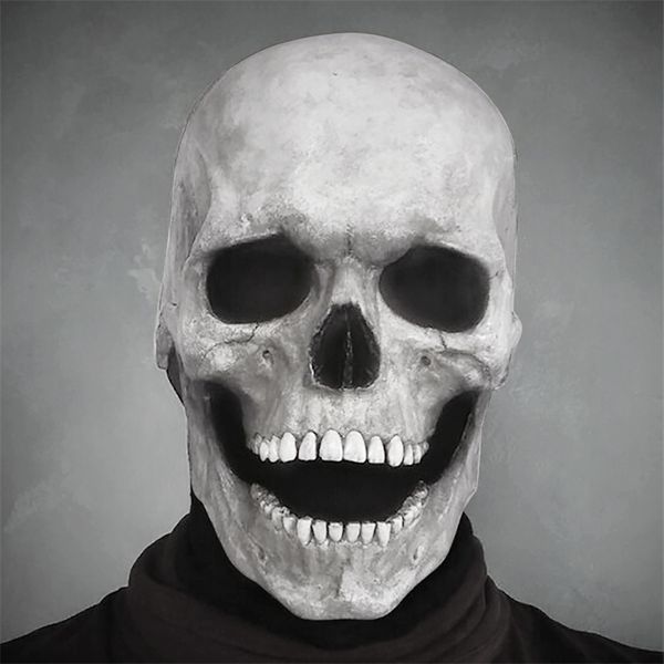 Máscaras de festa Capacete de crânio de cabeça cheia com mandíbula móvel Masca inteira Latex realista Esqueleto assustador #Z 220826