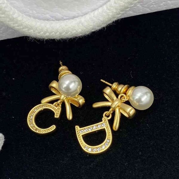 

factory wholesale pearl bow earrings old simple fashion diamond earrings, Golden