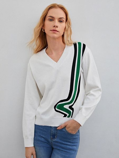 

motf premium wool mix striped sweater q8et#, White;black