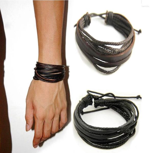 Charm-Armbänder verkaufen 100 % handgewebter Modeschmuck für Damen und Herren, mehrschichtiges Leder, geflochtenes Seil, Armband, Armband, Fawn22