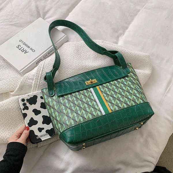 

autumn fashion shoulder bag contrast stripe menger bag large capacity portable tote