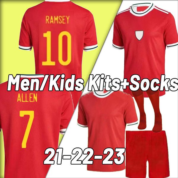 

2022 23 national team wales soccer jersey gareth bale aaron brooks vokes davies wilson williams hennessey football shirt kits men kids sock, Black;yellow