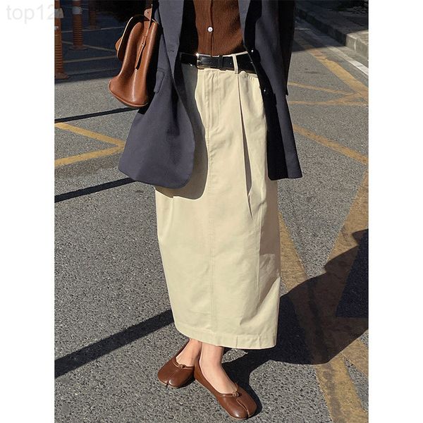 

designer [daihe] 2022 spring new style korean version versatile high waist mid length skirt a-line female e00088 2022, White