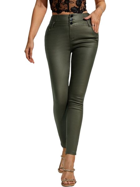 

apperloth a leather look button front pants 09lw#, Black;white