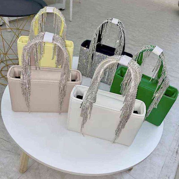 

trendy tassel rhinestone diamond handbag women's chain shoulder crossbody bag bling square evening clutch purse wedding 220516