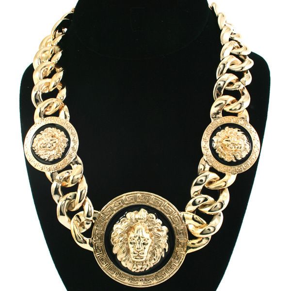 

jewelry fashion alloy oil dripping lion head gold necklace female clavicle sweater chain, Silver