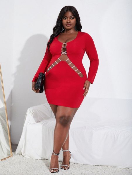 

sxy plus rhinestone cut out bodycon dress c0ze#, Black