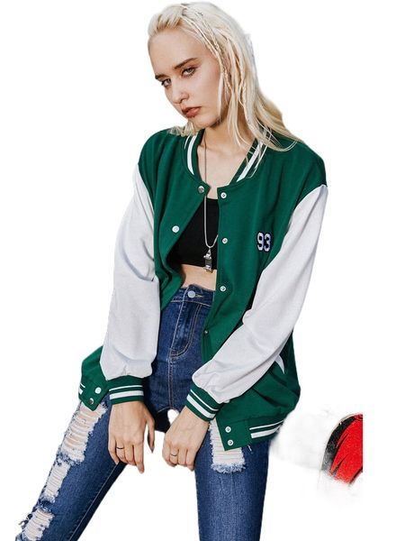 

romwe colorblock button front baseball jacket s0zk#, Black;brown