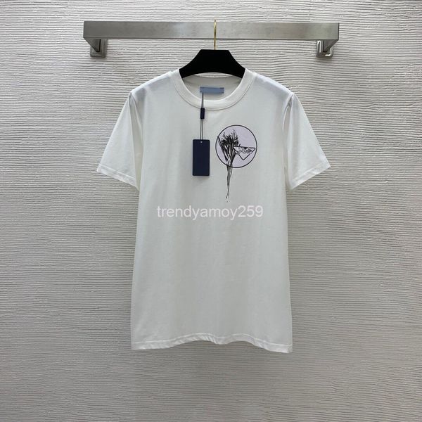 

women's t-shirt summer t-shirt simple casual slim circle bouquet triangular letter printing round neck short sleeve top, White