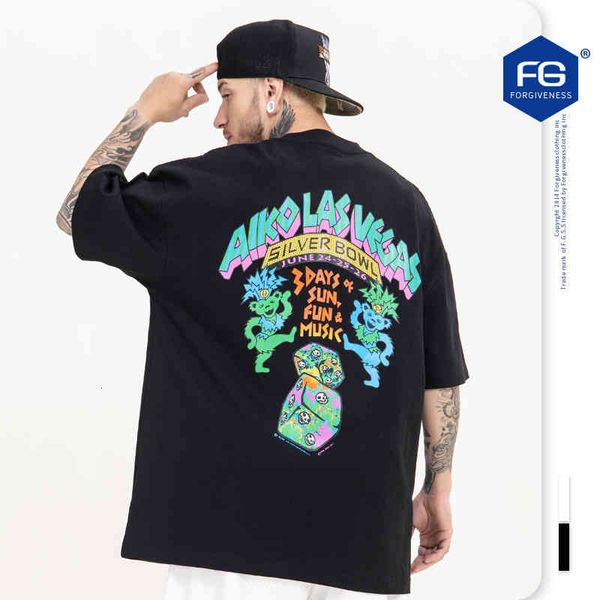 

men's t-shirts fg menswear spring and summer fashion brand bear creative funny cartoon print round neck loose short sleeve t-shirt 40ni, White;black