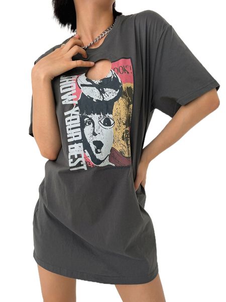 

dazy figure & letter graphic drop shoulder tee dress 21vr#, Black;gray