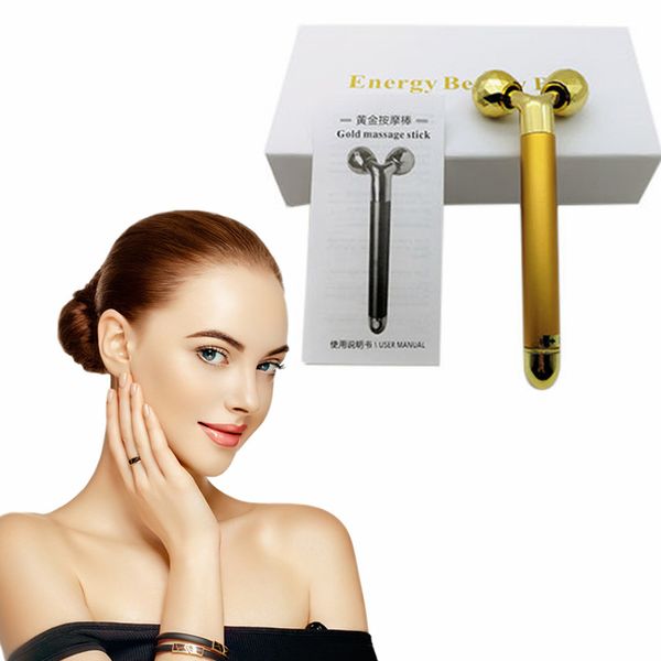 Home Beauty Instrument Electric 3D Roller e T Shape 2-em 1 Barra de beleza 24K Pulso dourado do braço facial do olho da cabeça do nariz de cabeça Massageador