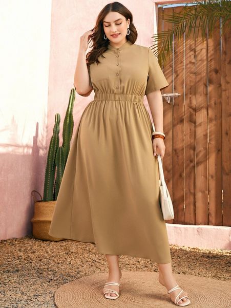 

plus button front shirt dress e0jr#, Black