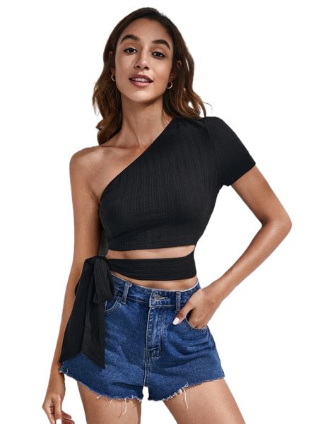 

one shoulder knot side crop 84h6#, White