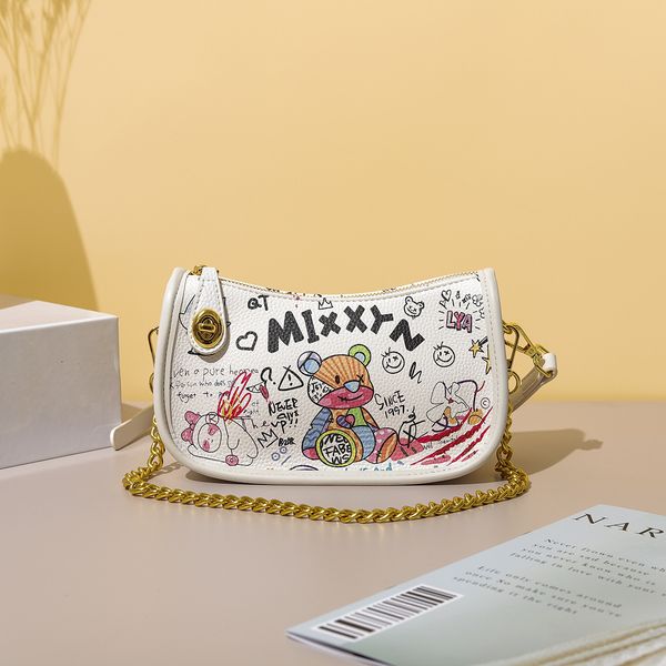 

designer bags one shoulder underarm bag with bear graffiti and metal hardware 22cm