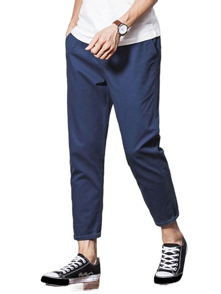 

men drawstring waist slant pocket pants r2pi#, Black