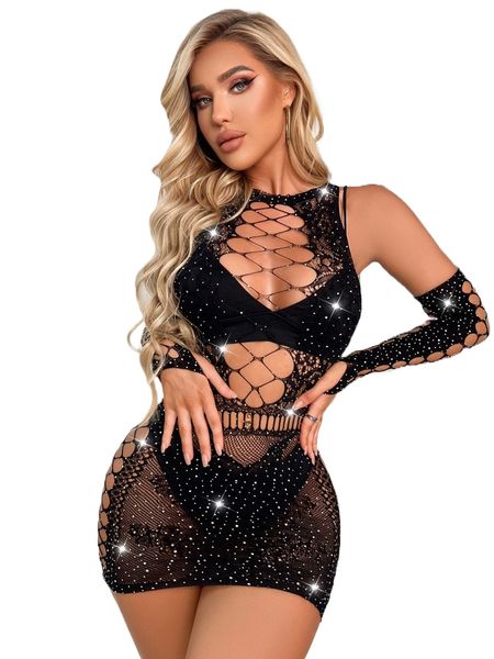 

cut out fishnet bodycon dress with 1pair gloves j61m#, Black;red