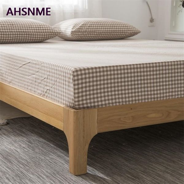 Ahsnme 100% folhas de algodão super suave Parure de Lit Cool Summer Summer Simples Coffee Grid Folha 90x200/120x200/180x200cm 220514