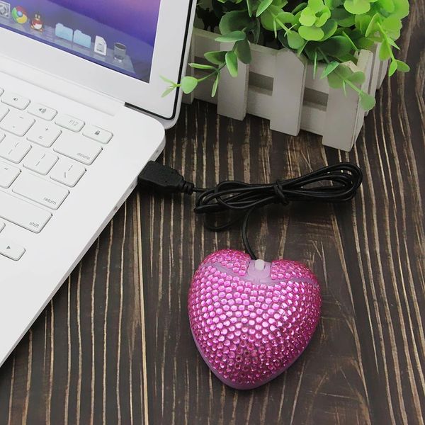 Проводная компьютерная мышь USB Optical Mite Pink Love Heart с Diamond Super Slim PC Mause 3D для друзей Дети Дети для ноутбука