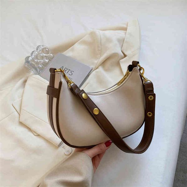 

bags handbags 2022 wide shoulder belt crescent pure trend personalized simple single messenger ins women's, Black;red