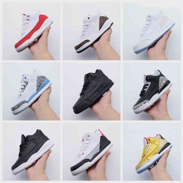 

2022 popular designers basketball shoe kids 3s toddler children sneakers girls boys outdoor sport, Black