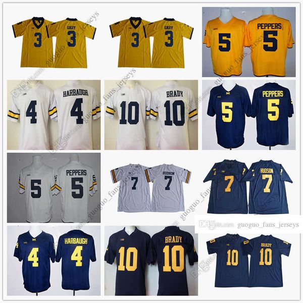 

ncaa michigan wolverines football jersey 3 rashan gary 4 jim harbaugh 5 jabrill peppers 7 khaleke hudson 10 tom brady jersey size s--xxxl010, Black