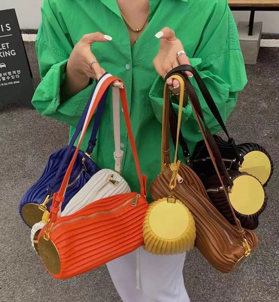 

luxury ladies handbag fashion personality metal cylinder armpit bag 2022 pleated shoulder bag