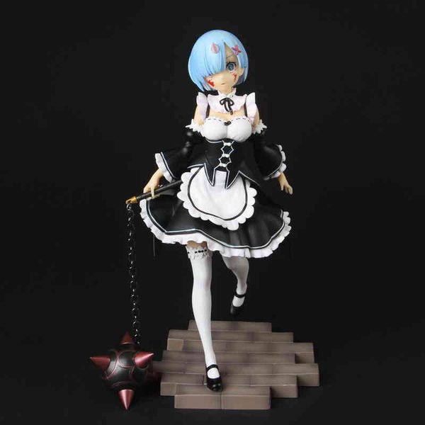 

22cm anime re:life in a different world from zero rem figure maid outfit tray meteor hammer action model