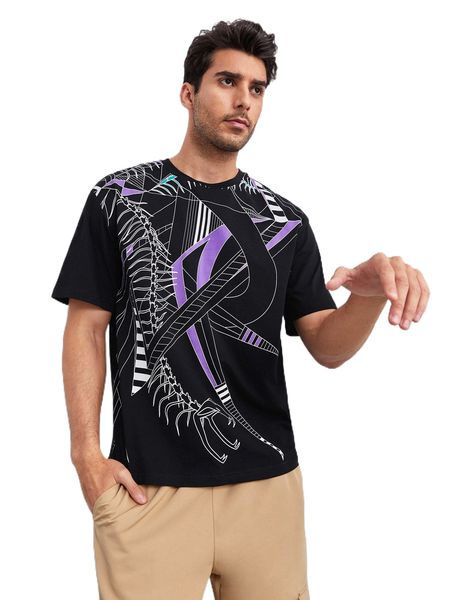 

x mateu-s men geo & animal skeleton print tee m5lp#, White;black