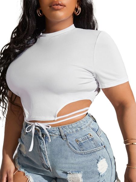 

sxy plus criss cross tie front backless tee t7z0#, Black