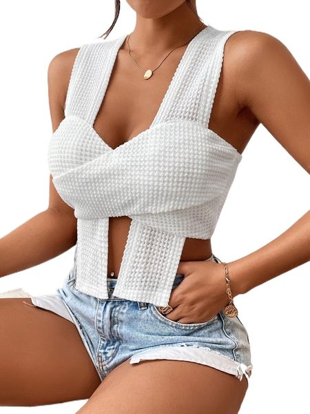

wide strap wrap cross crop tank w7c0#, White