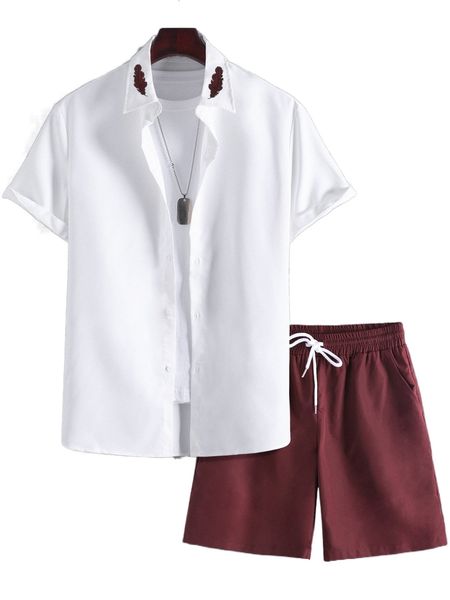

men feather print shirt & drawstring waist shorts without tee 94qw#, Gray