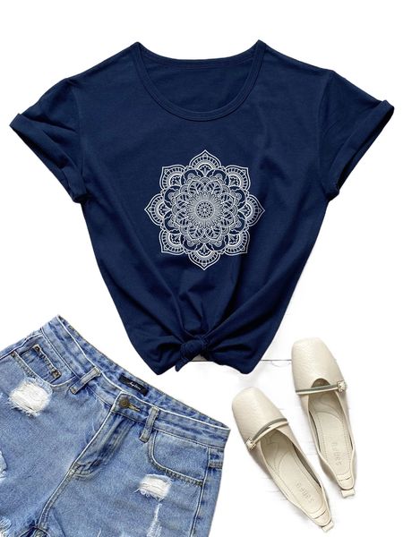 

plus mandala print tee 10q7#, Black