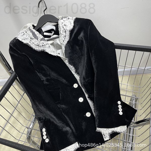 

women's suits & blazers designer [correct version]ee home french velvet suit white lace v-neckline splicing jacket wsu9, White;black