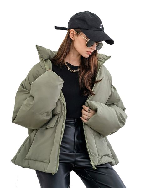 

coldbreak solid zip up puffer coat q2au#, Black