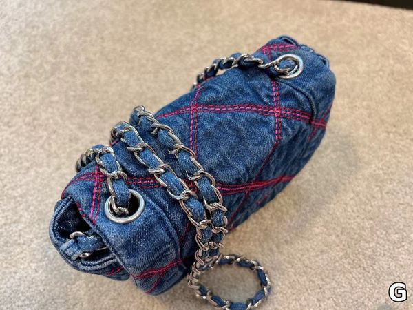 

women's bags 18cm denim chain bag plaid shoulder messenger bag