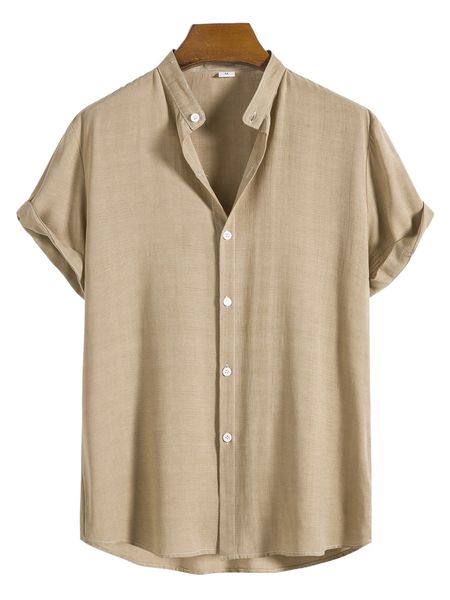 

men solid button through shirt q6t8#, White;black