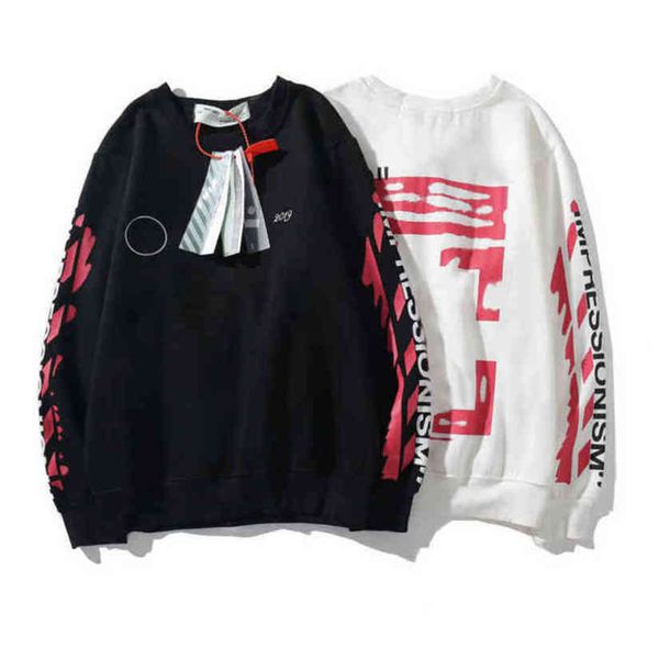

loose mens classic offs sweatshirts designer fashion hoodies pullover hip hop oil paint back arrow x men women hooded casual hoodie jackets, Black