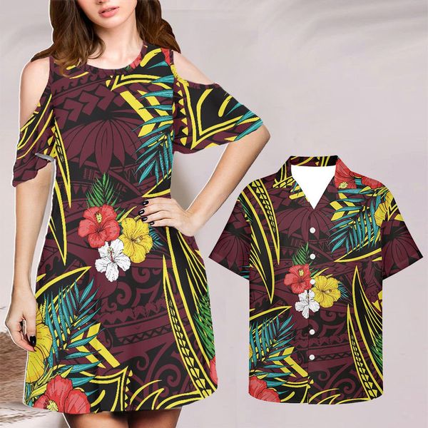 

women's fashion dresses off shoulder maxi and men shirts couple boho floral palm tree prints roupas femininas 4xl dropship 220627, Black;gray