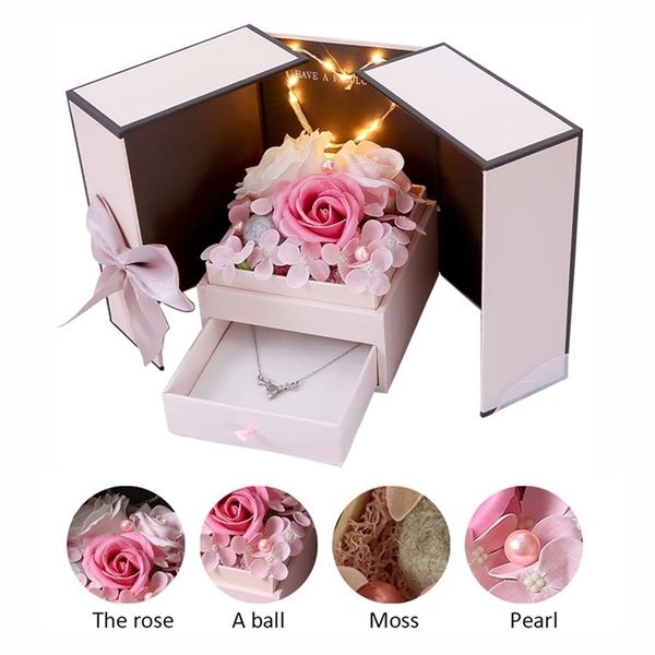 Soop Rose Flower Jewelry Packaging Gift Box com gaveta Valentine Wedding Decors namorada Anniversary de presente de Natal 220815