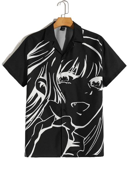 

men notched collar figure graphic shirt x7cs#, White;black