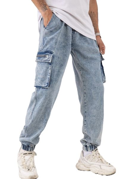 

men flap pocket side cargo jeans l1mx#, Blue