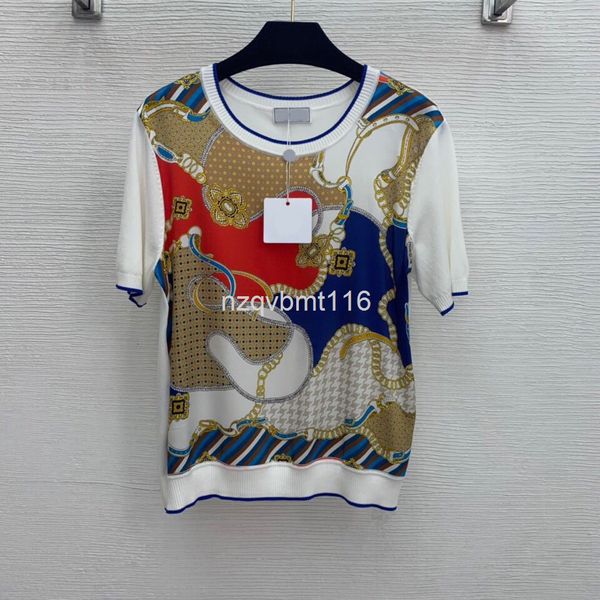 

women's t-shirt 21 chain belt printed front silk stretch satin stitched back spunsilk fabric top, White